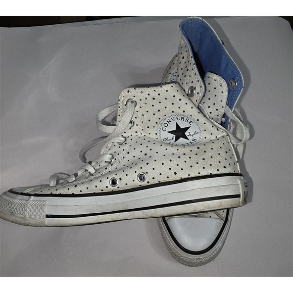 NWOT Converse 5.5 Polka Dot Daisy White Blue Hi Top Tennis Shoes 127677 - Picture 3 of 8